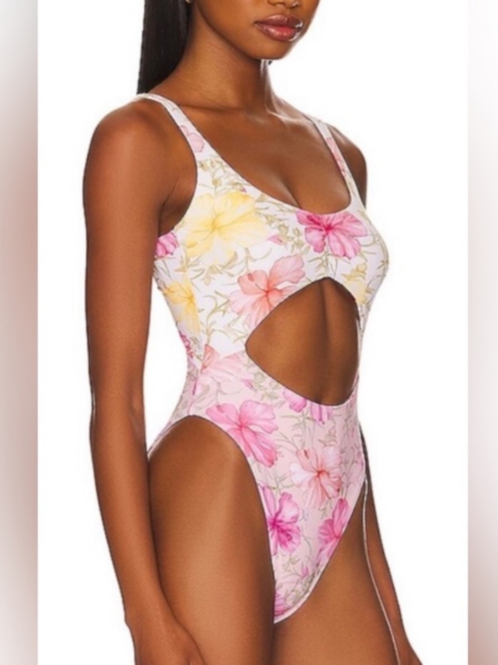 LoveShackFancy x Hurley Pink Hawaiian Flowers Cutout One-Piece Swimsuit L NWT